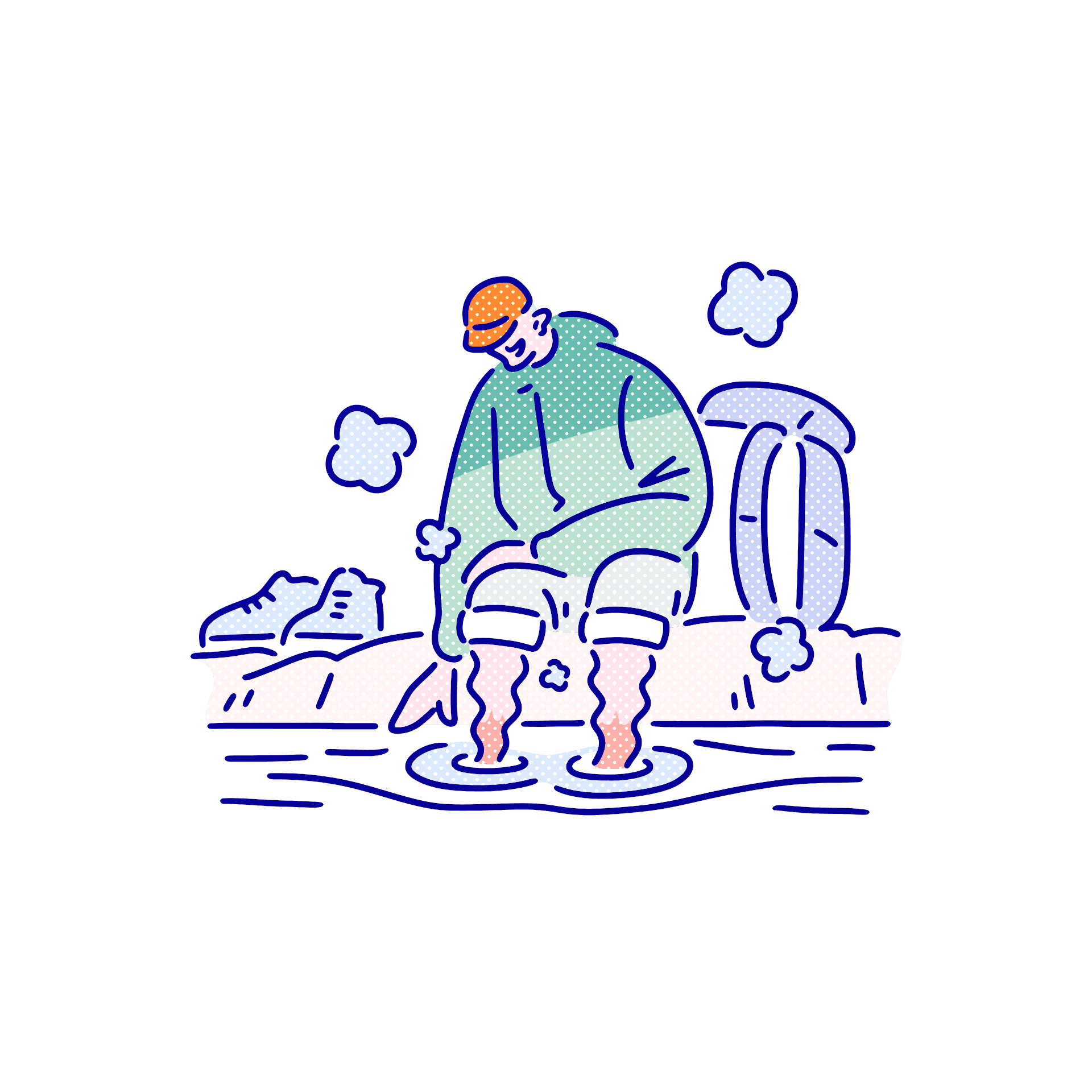 ① 野湯や渡渉で 地球の力を実感